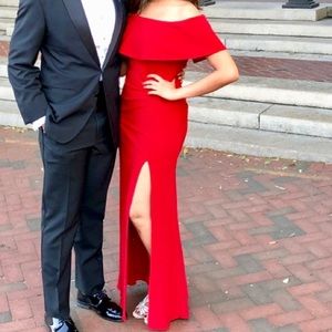 Red Dress, Off Shoulder, Floor Length, Gown